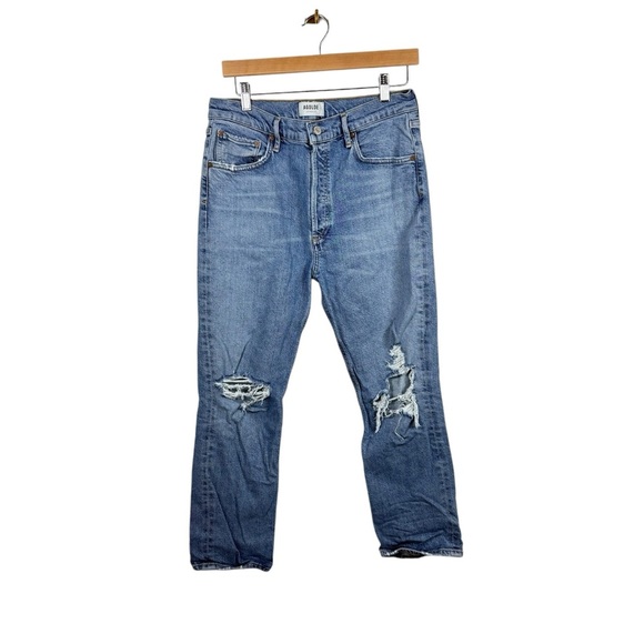 Agolde Denim Women’s Riley High Rise Distressed Straight Crop Jeans Whiplash 30 - Picture 8 of 14